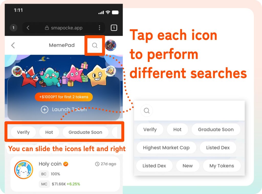 Smapocke - How it Works - Token Search